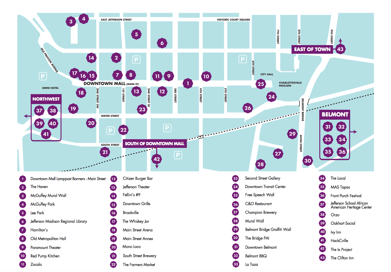 Charlottesville Downtown Mall Map